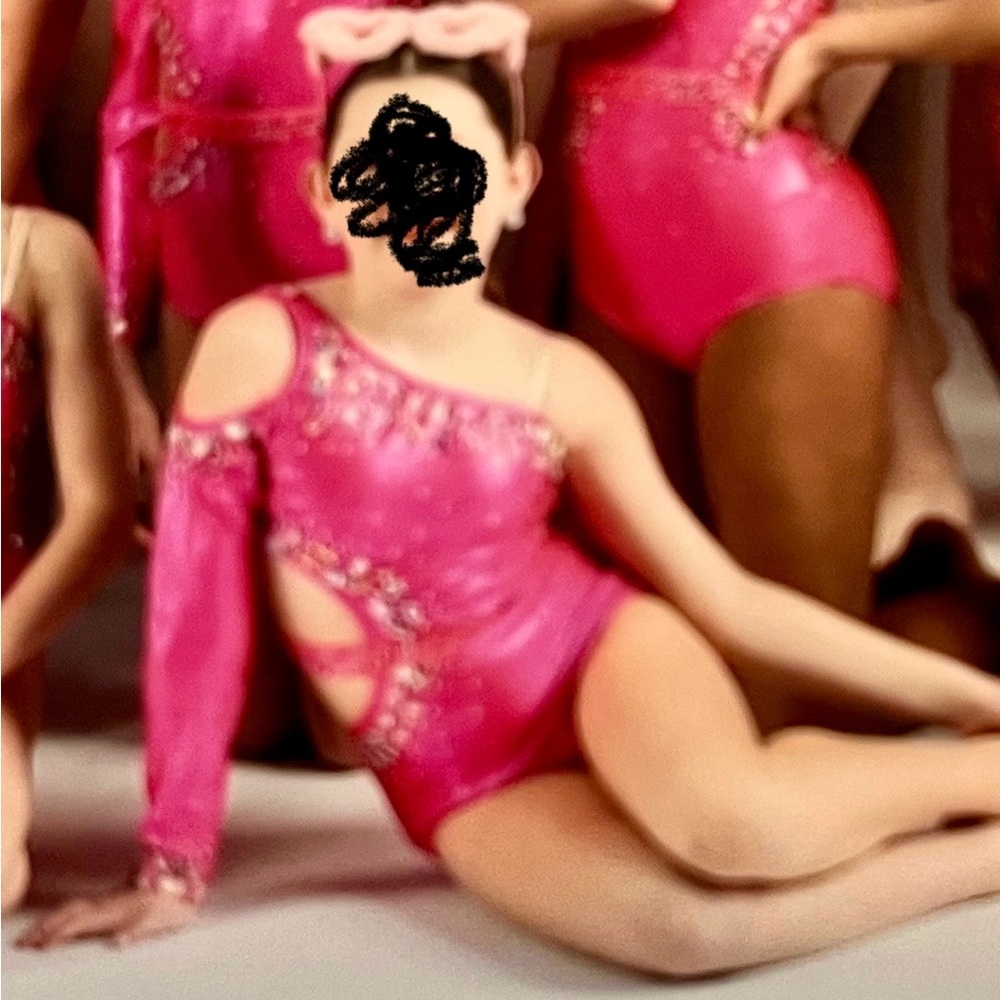 Child Large Pink One-Shoulder Embellished Dance Costume - Picture 3 of 3